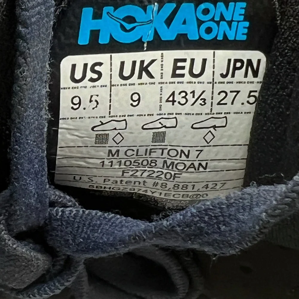 Hoka One One Clifton 7 Men's Size 9.5 D Blue Running Shoes Sneaker 1110508 MOAN - Picture 9 of 10